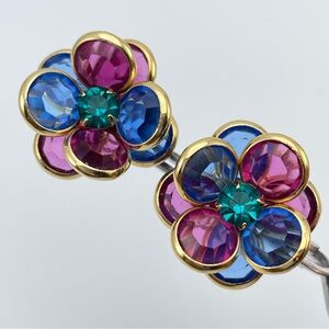 Dazzling Swarovski Crystal Flower Earrings – Multicolor Bezel Set Studs
